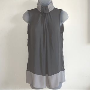 Zara Basics Gathered Two Tone Grey High Collar Chiffon Sleeveless Blouse - Sz. S